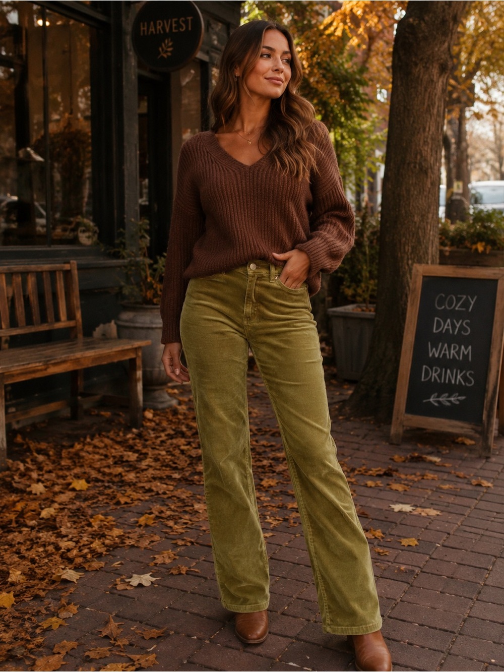 Ann Taylor Loft , size 10 , Olive Green Corduroy Modern Straight Pants